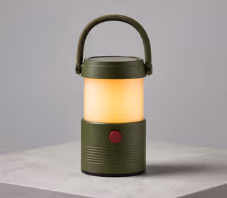 Olive camping lantern with a rope handle