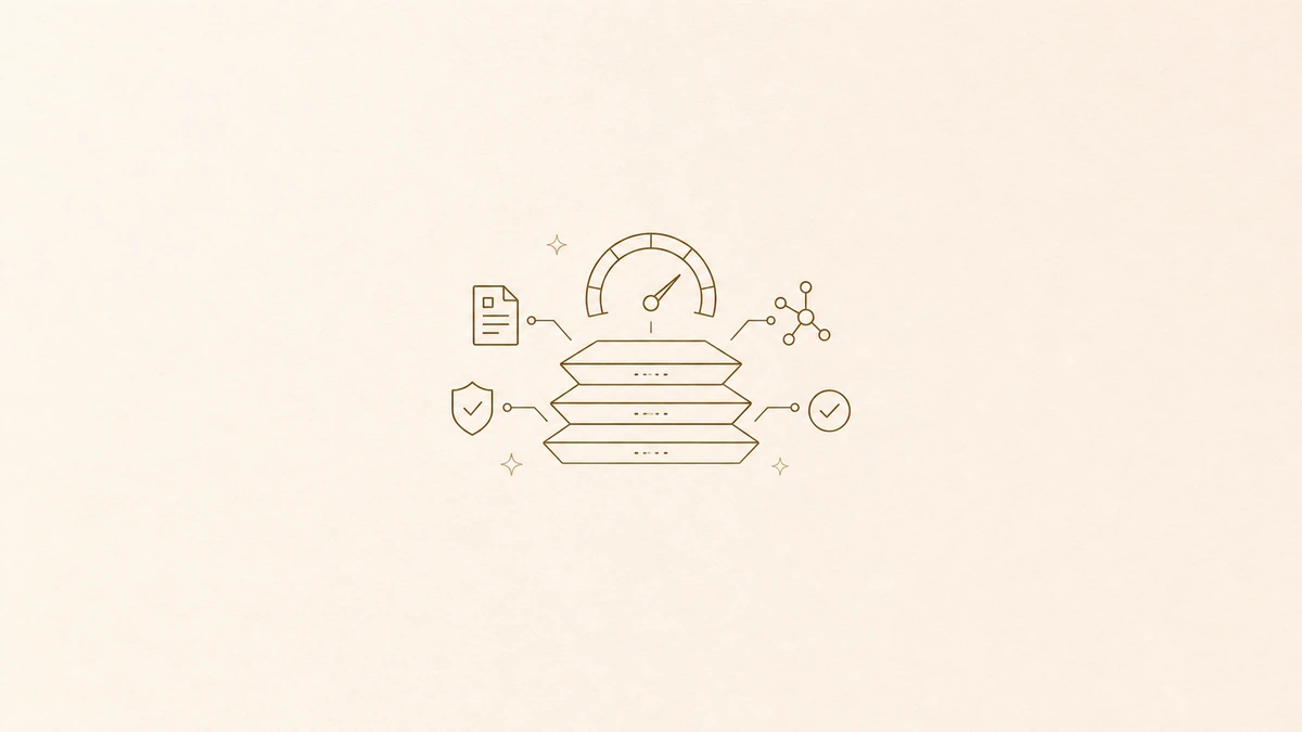 Line illustration of an ecommerce readiness layer beneath an AI visibility score gauge