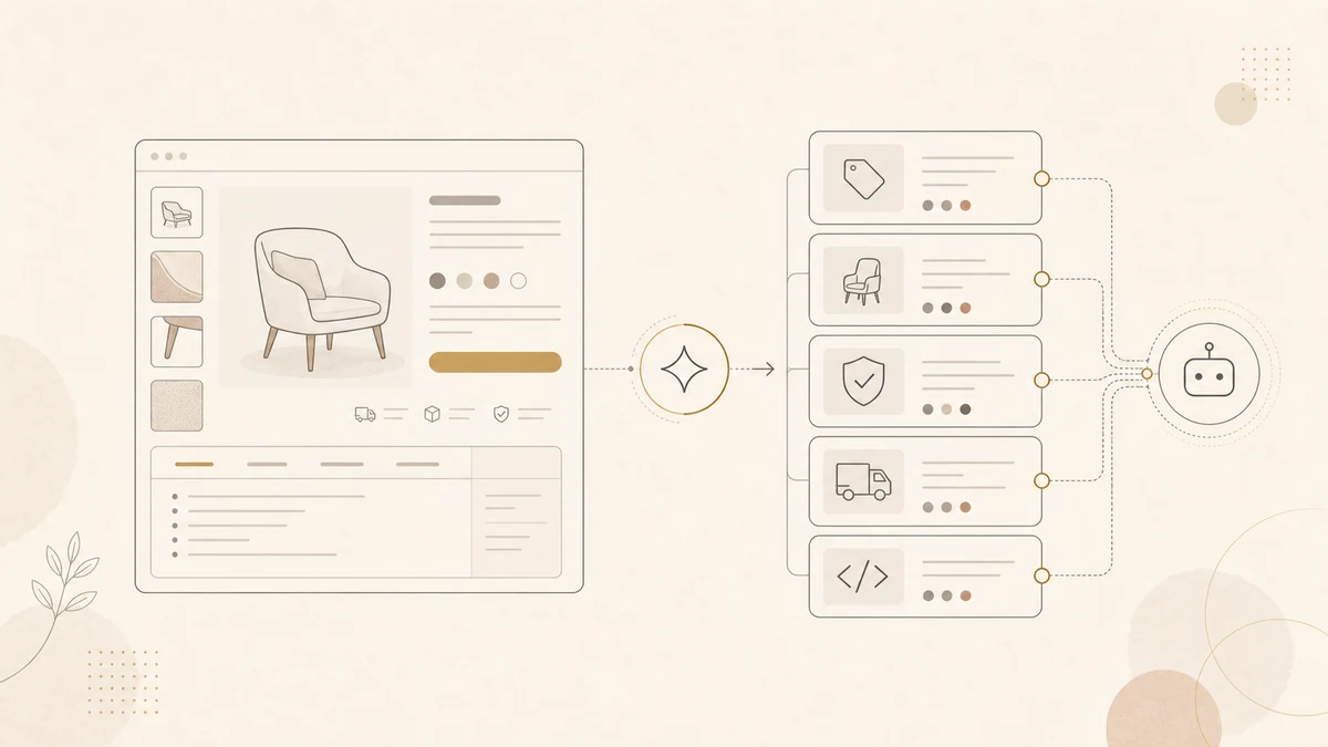 Shopify product detail page transformed into an AI-readable product context pack